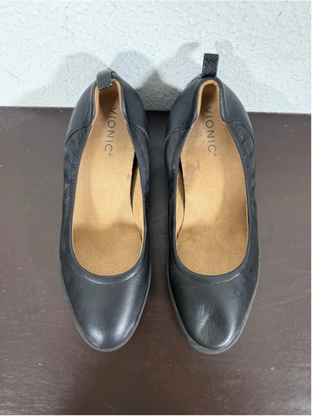 Vionic Jacey Wedge Ballet Shoes Women 8 Black Leather Comfort Slip On Work Chic